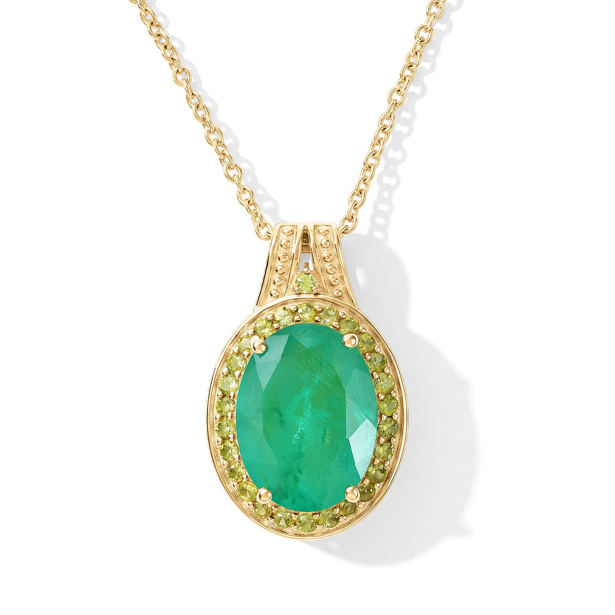 EverTrue Emeraldine Triplet Quartz, Hebei Peridot Pendant in 18K YG Plated with ION Plated YG Stainless Steel Necklace (20 Inches) 10.30 ctw