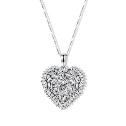 D'Joy Moissanite Radiant Heart Pendant Necklace (20 Inches) in Rhodium Over Sterling Silver 2.90 ctw