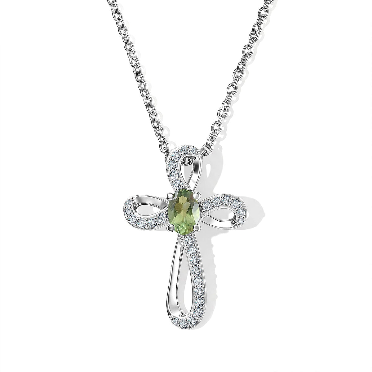 D''Joy Blue Apatite, White Zircon Cross Pendant in Rhodium Over Sterling Silver with Stainless Steel Necklace (20 Inches) 0.80 ctw