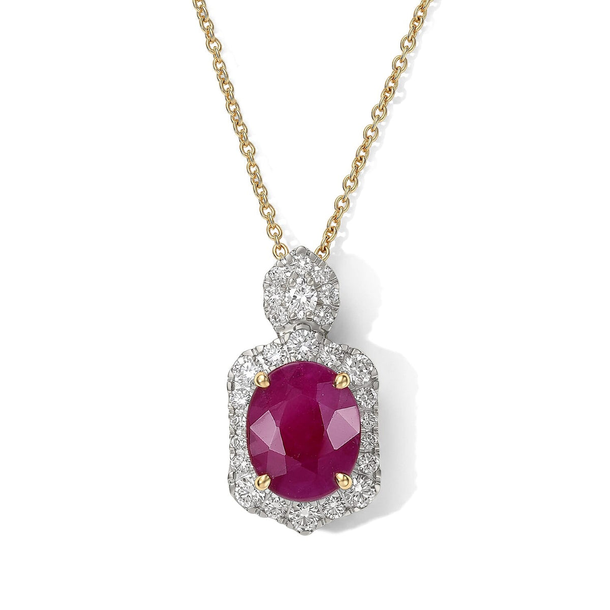 Certified and Appraised 10K Yellow Gold AAA Ruby, Luxuriant Lab Grown Diamond (G-H, SI) Pendant Necklace (18 Inches) 4.72 ctw