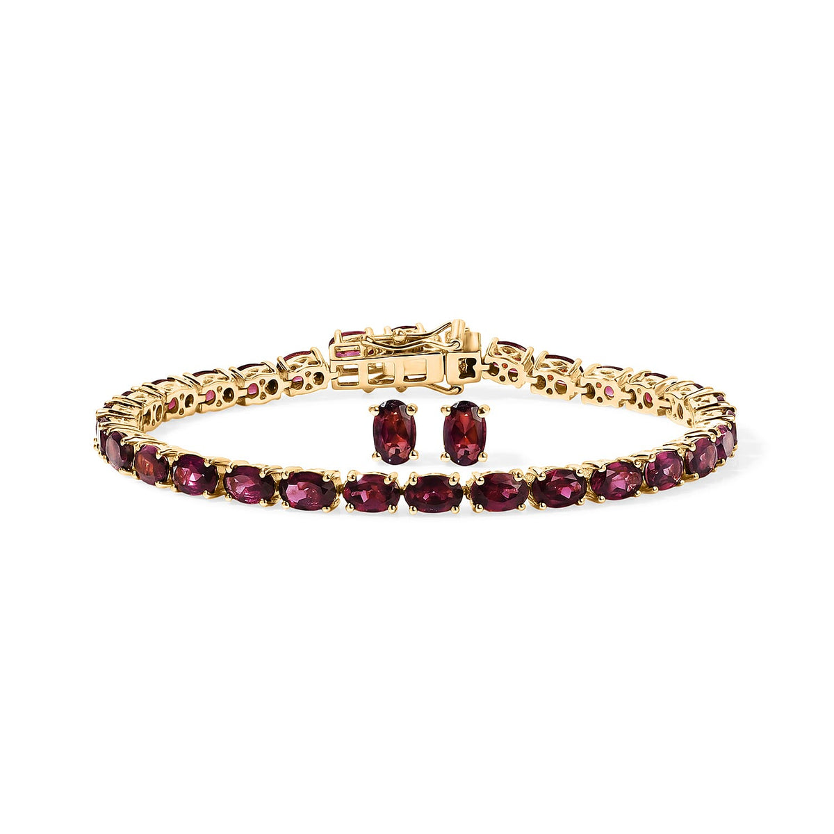 D'Joy Premium Orissa Rhodolite Garnet Vineyard Glow Earrings and Bracelet (6.50In) in 18K Vermeil YG Over Sterling Silver 16.00 ctw