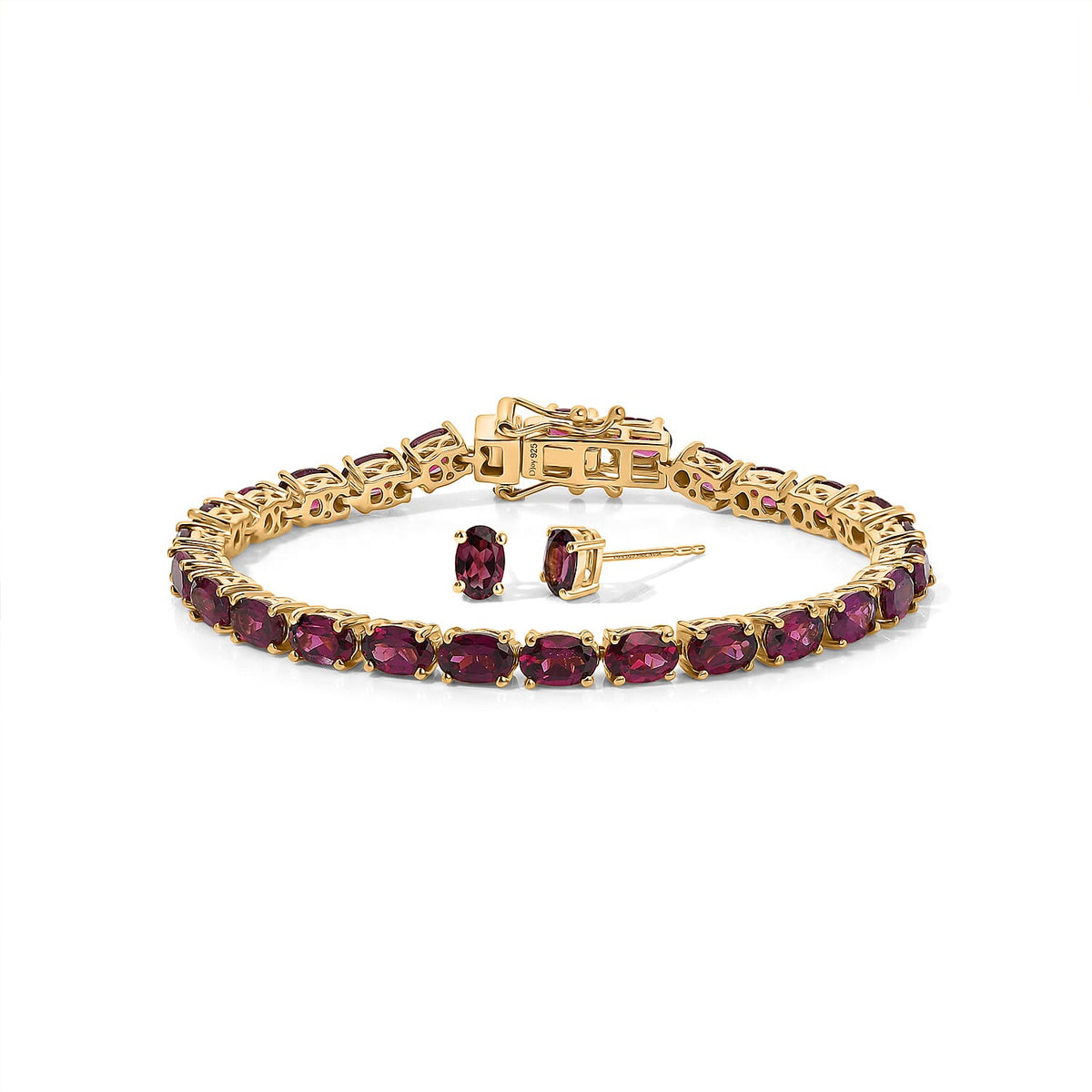 D'Joy Premium Orissa Rhodolite Garnet Vineyard Glow Earrings and Bracelet (6.50In) in 18K Vermeil YG Over Sterling Silver 16.00 ctw