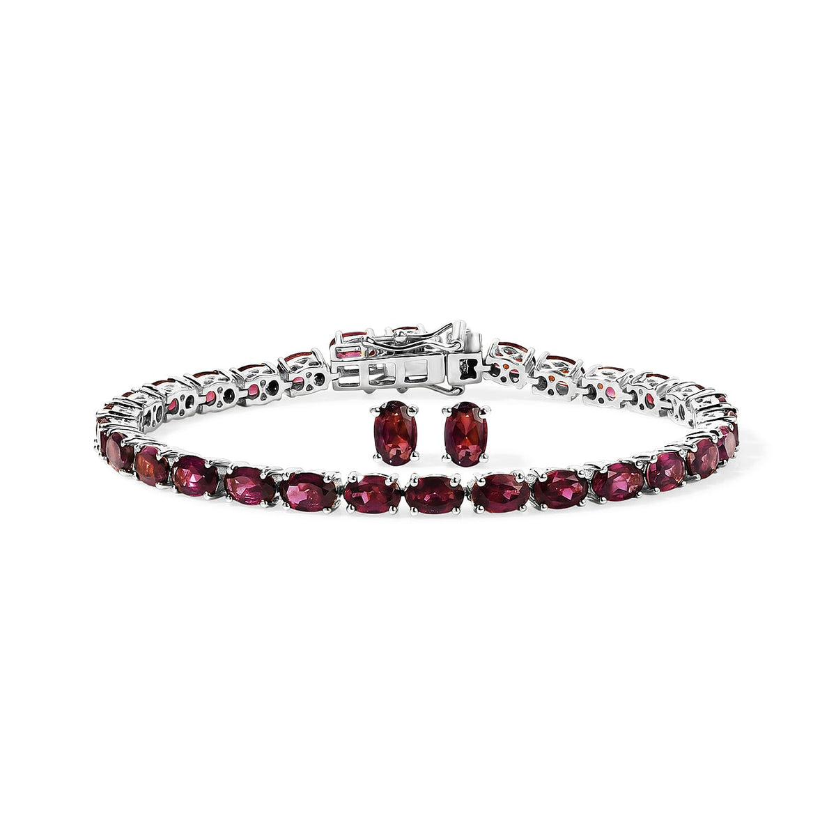 D'Joy Premium Orissa Rhodolite Garnet Vineyard Glow Earrings and Bracelet (6.50In) in 18K Vermeil YG Over Sterling Silver 16.00 ctw