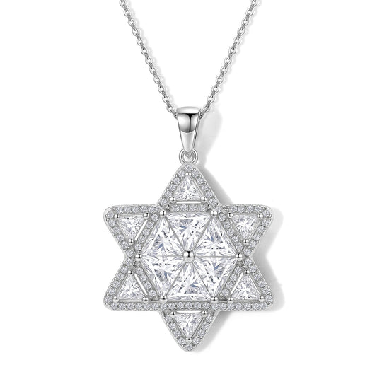 D'Joy Moissanite (Triangle 6mm) Star of Light Pendant Necklace (20 Inches) in Rhodium Over Sterling Silver 6.20 ctw