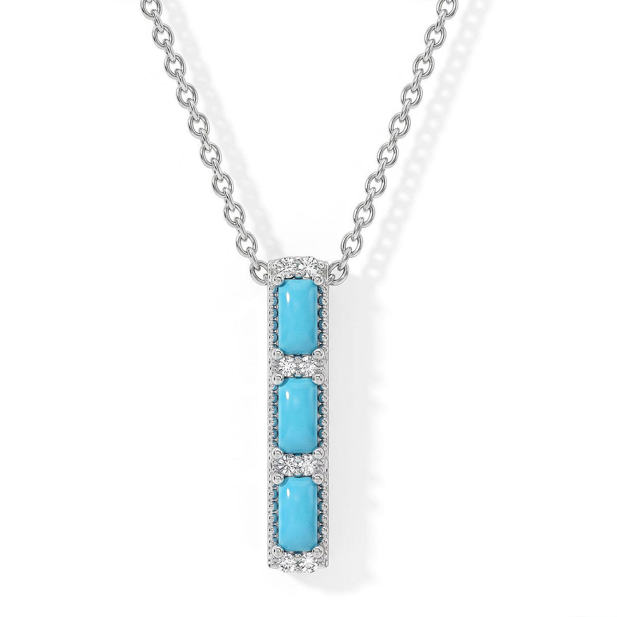 D''Joy Sleeping Beauty Turquoise and White Zircon 0.80 ctw Pendant in Rhodium Over Sterling Silver with Stainless Steel Necklace 20 Inches