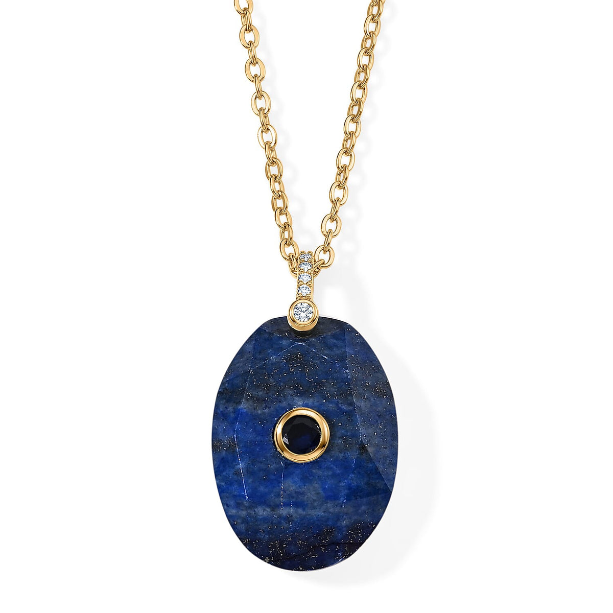 Blue Howlite, Austrian Crystal and Simulated Diamond 20.00 ctw Pendant in Silvertone with ION Plated YG Stainless Steel Necklace 17.5-19.5 Inches