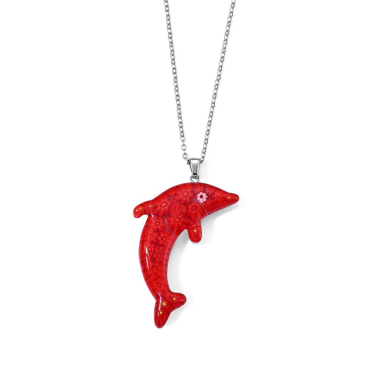 Multi Murano Style Starfish Pendant Necklace (20 Inches) in Stainless Steel