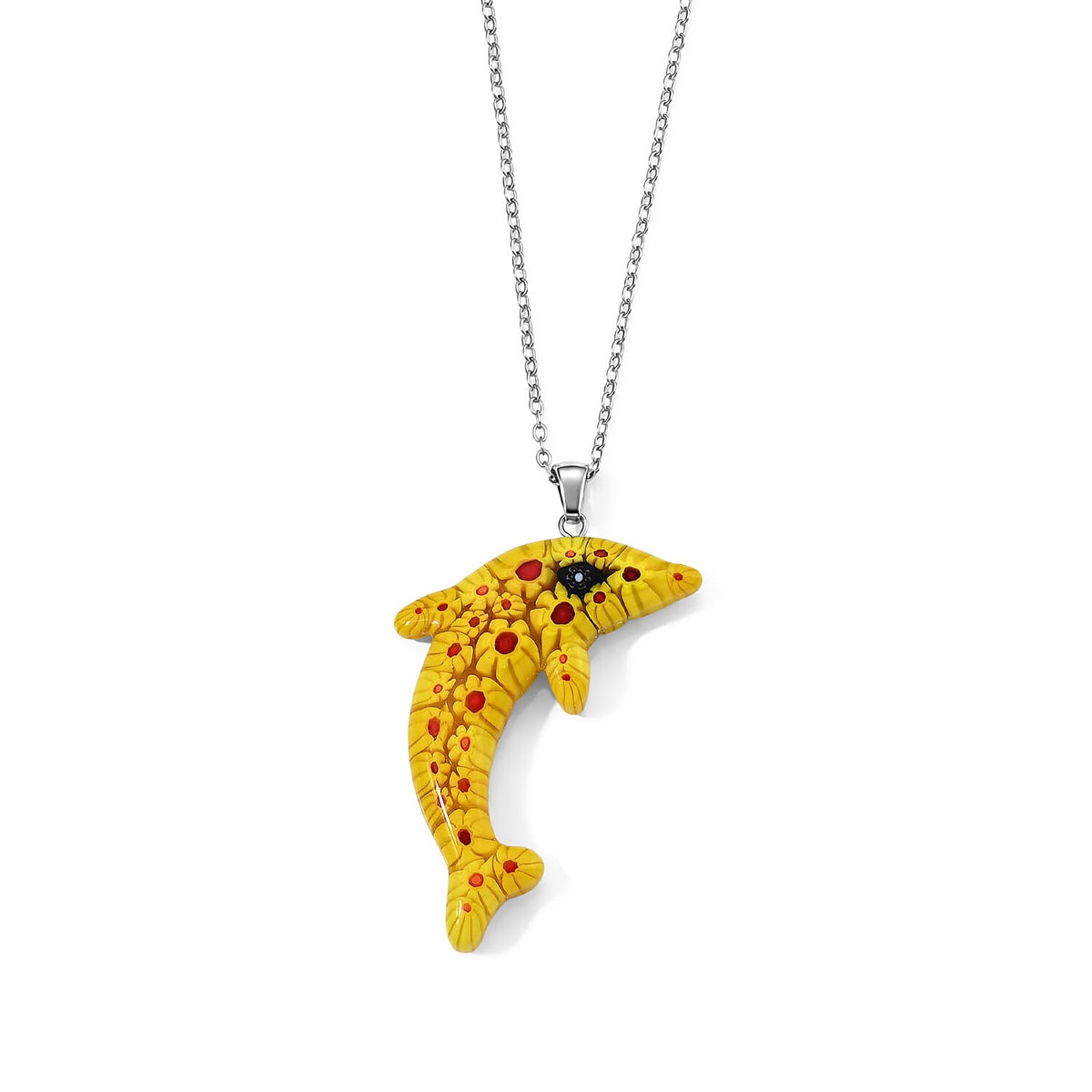 Multi Murano Style Starfish Pendant Necklace (20 Inches) in Stainless Steel