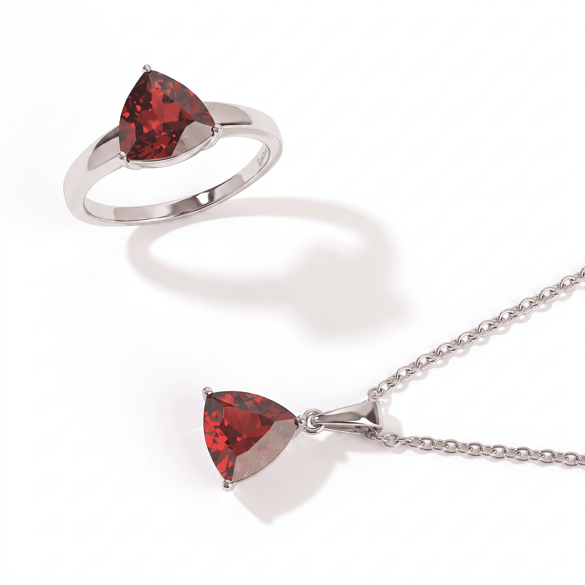 EverTrue Mozambique Garnet 4.00 ctw Ring (Size 6) and Pendant Necklace 20 Inches in Stainless Steel