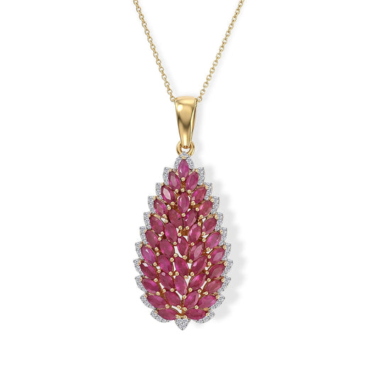 D'Joy Premium Niassa Ruby, Moissanite Pendant Necklace (20 Inches) in 18K Vermeil YG Over Sterling Silver 4.65 ctw