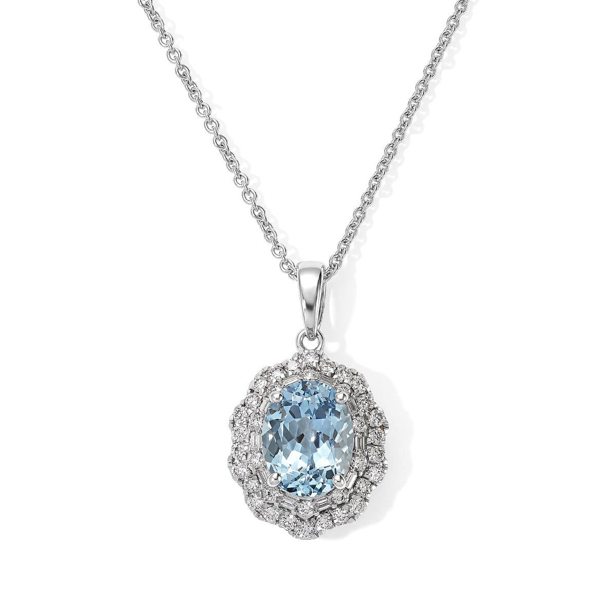 Certified & Appraised Luxoro 10K White Gold AAA Santa Maria Aquamarine, Diamond (I2) (0.45 cts) Pendant Necklace (18 Inches) 2.30 ctw