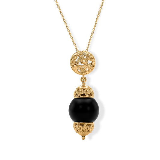 D''Joy Passport to Turkey Black Shungite Pendant Necklace in 18K Vermeil YG Over Sterling Silver (20 Inches) 11.20 ctw