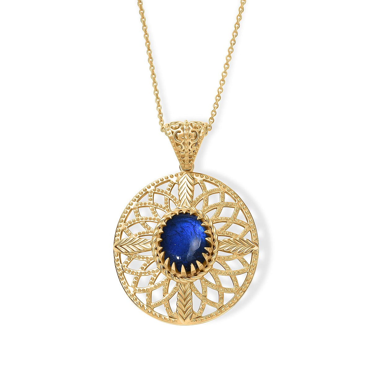 D''Joy Passport to Turkey AAA Malagasy Labradorite Pendant Necklace in 18K Vermeil YG Over Sterling Silver (20 Inches) 3.10 ctw