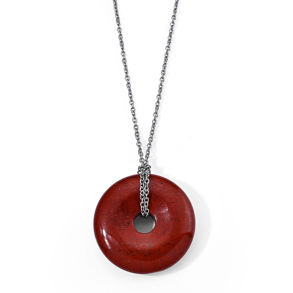 Red Jasper 55.00 ctw Pendant in Silvertone with Stainless Steel Necklace 26 Inches