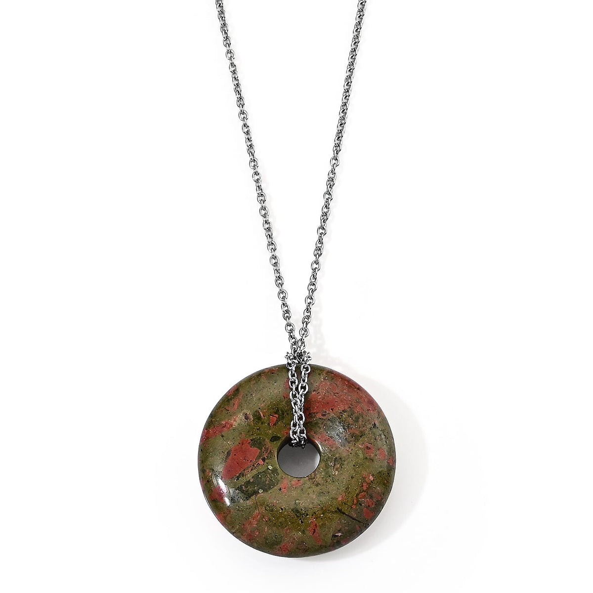 Red Jasper 55.00 ctw Pendant in Silvertone with Stainless Steel Necklace 26 Inches