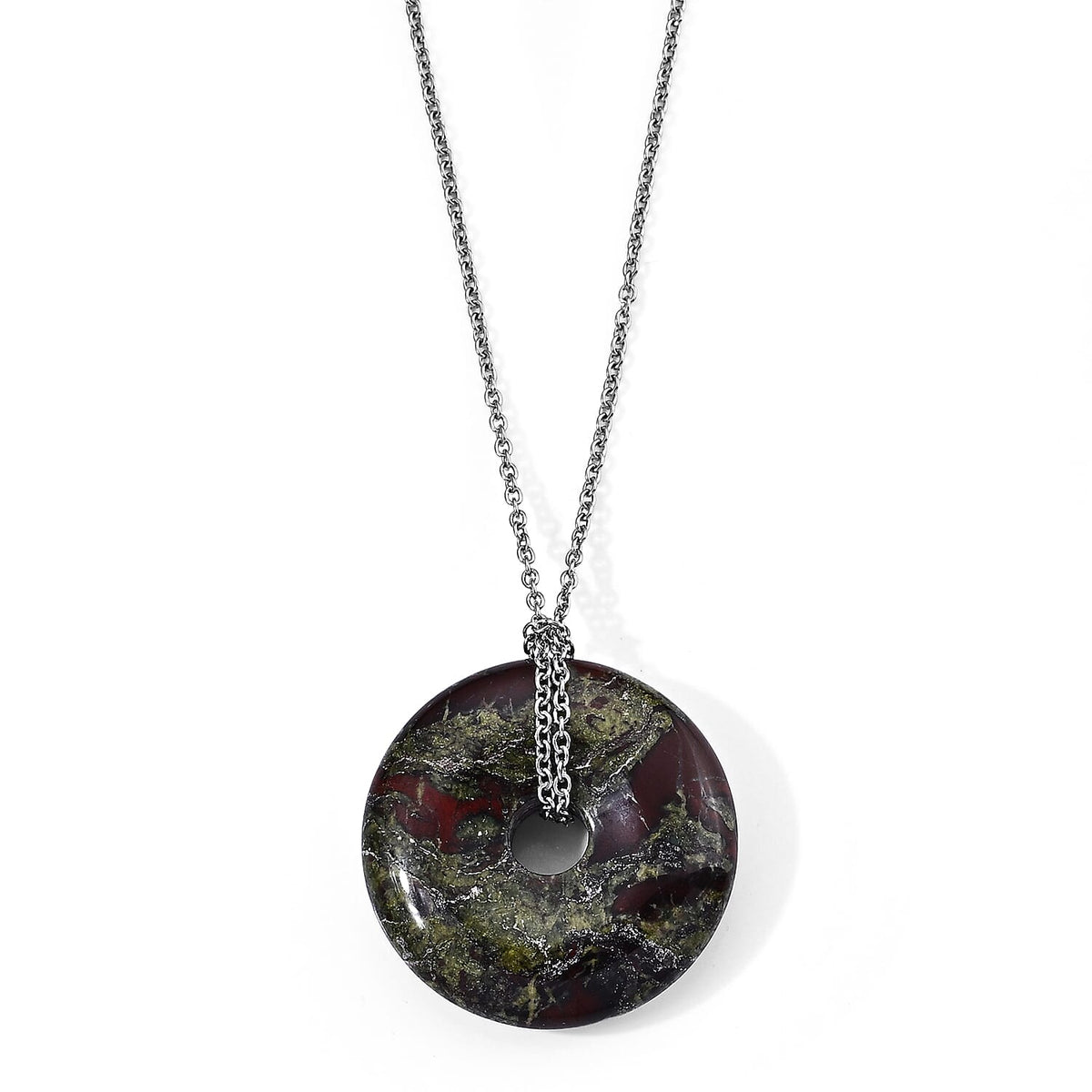 Red Jasper 55.00 ctw Pendant in Silvertone with Stainless Steel Necklace 26 Inches
