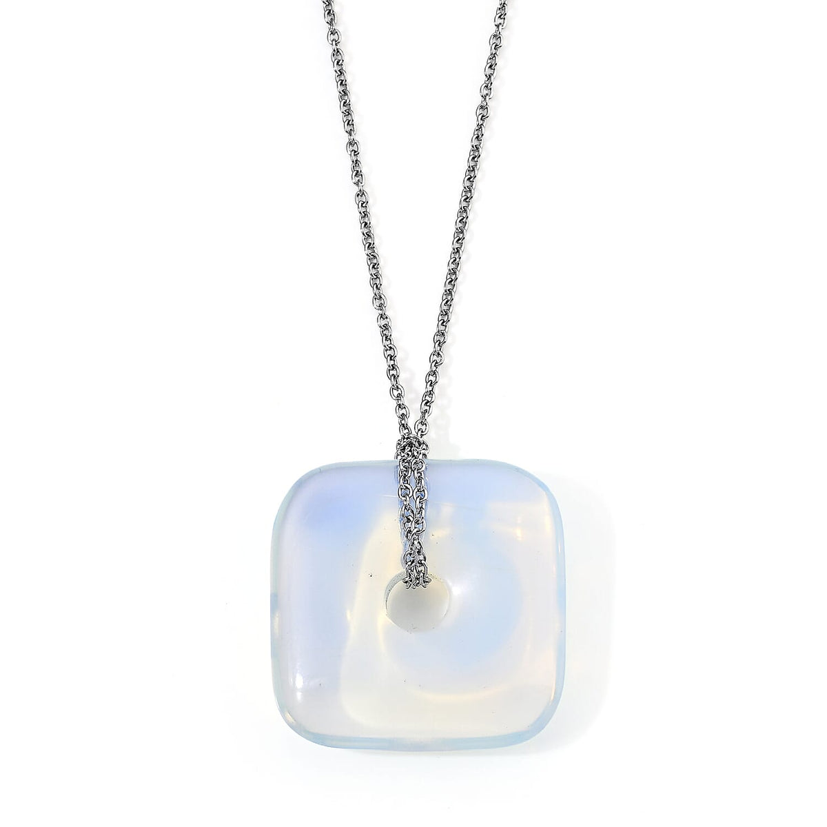Galilea Rose Quartz 58.00 ctw Pendant in Silvertone with Stainless Steel Necklace 26 Inches
