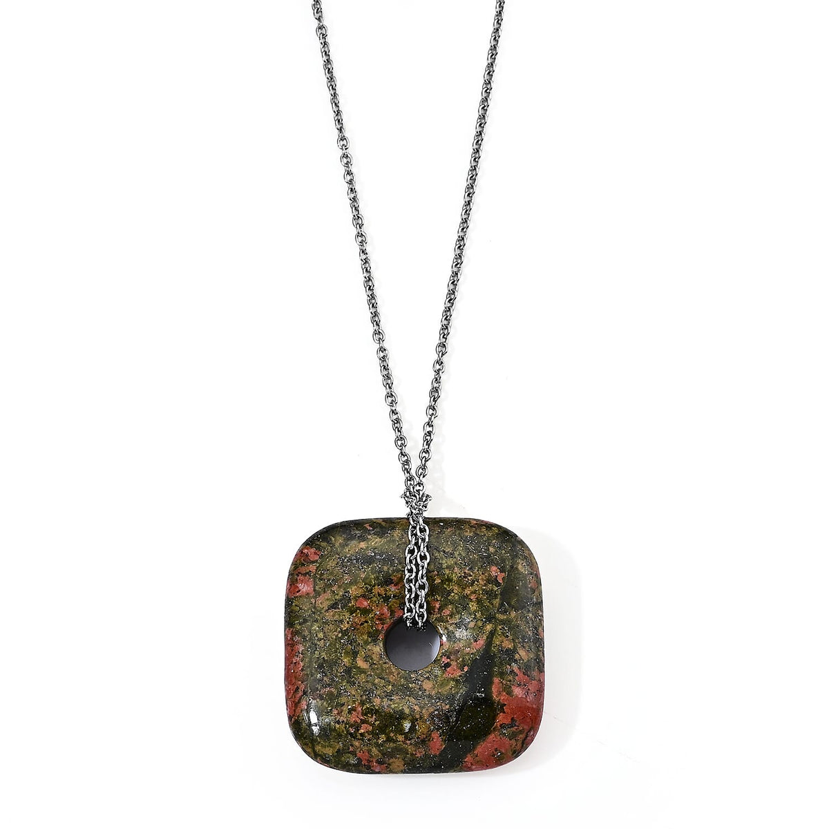 Galilea Rose Quartz 58.00 ctw Pendant in Silvertone with Stainless Steel Necklace 26 Inches