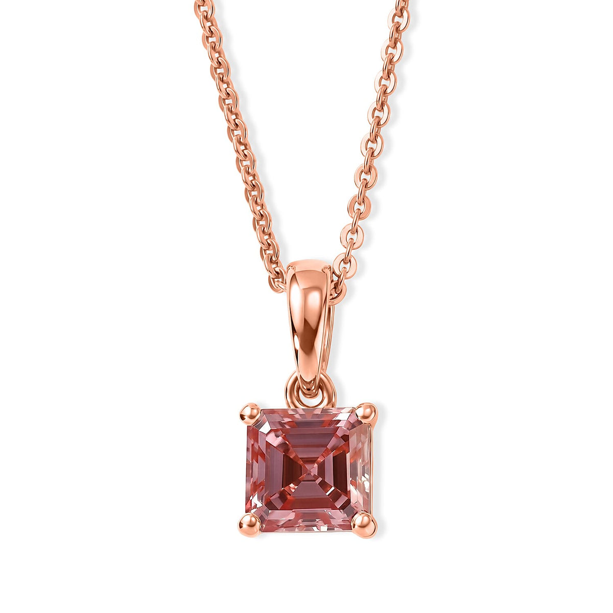 SGL Certified Luxuriant Lab Grown Pink Diamond Pendant Necklace (18 Inches) in 18K Vermeil RG Over Sterling Silver 1.10 ctw