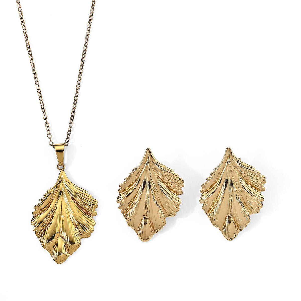 Necklace and Earrings in ION Plated Yellow Gold Stainless Steel