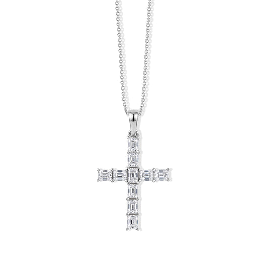 D'Joy Moissanite Cross Pendant Necklace (20 Inches) in Rhodium Over Sterling Silver (Ships in 5-7 Days) 2.15 ctw