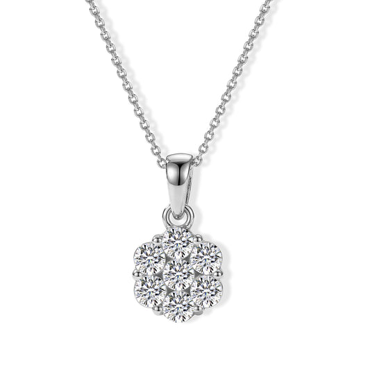 D'Joy Moissanite Floral Radiance Pendant in Rhodium Over Sterling Silver with Stainless Steel Necklace (20 Inches) 1.15 ctw