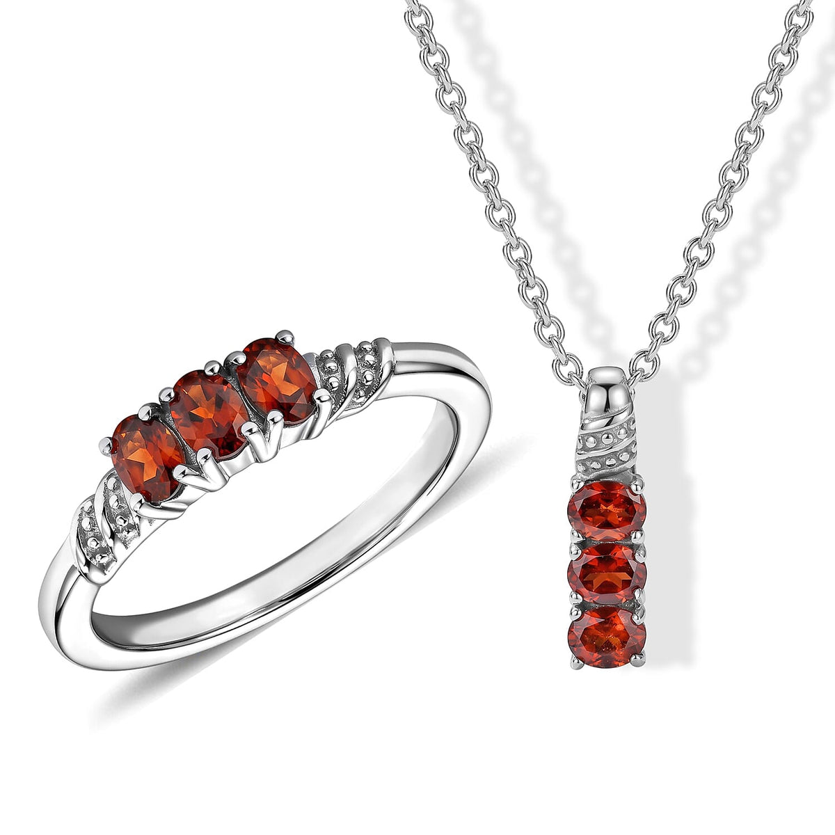 EverTrue Grandidierite 1.00 ctw 3 Stone Ring (Size 10) and Pendant Necklace 20 Inches in Stainless Steel