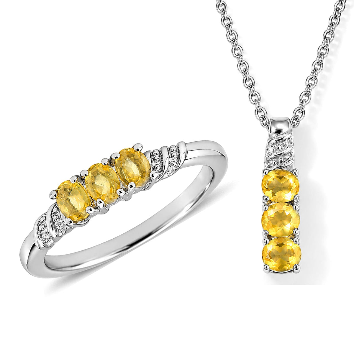 EverTrue Grandidierite 1.00 ctw 3 Stone Ring (Size 10) and Pendant Necklace 20 Inches in Stainless Steel