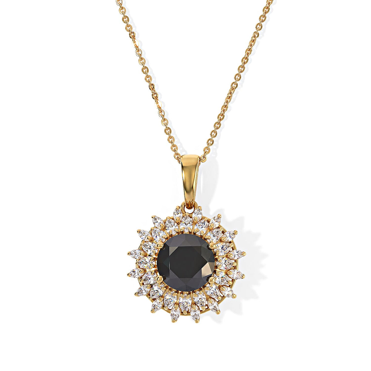 D''Joy Black and White Moissanite (Rnd 9mm) Pendant Necklace (20 Inches) in 18K Vermeil YG Over Sterling Silver 3.80 ctw
