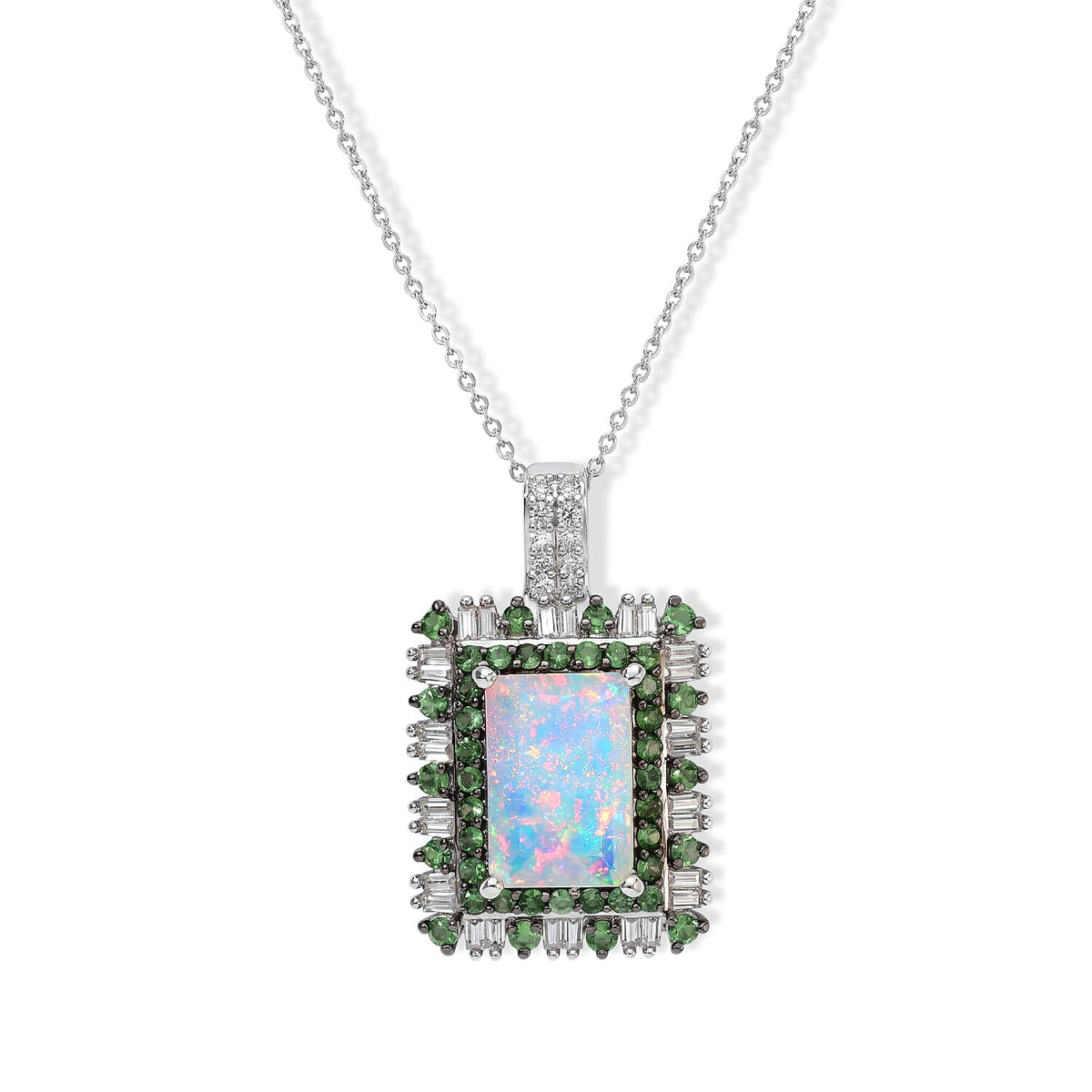 D'Joy Premium Ethiopian Welo Opal, Multi Gemstone Pendant Necklace (20 Inches) in Rhodium Over Sterling Silver 3.75 ctw