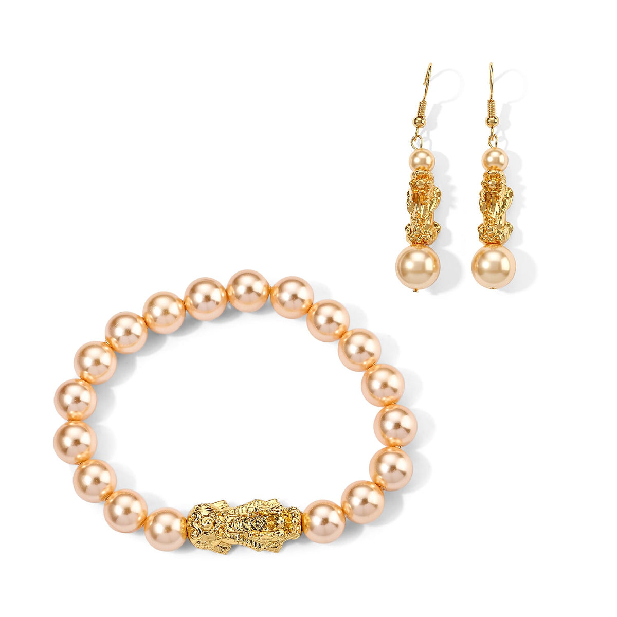 White Shell Pearl Bracelet (7-7.5In) and Earrings in Silvertone