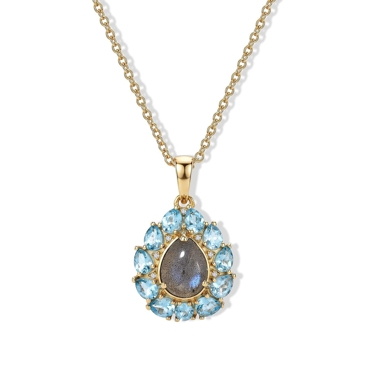 EverTrue AAA Malagasy Labradorite, Multi Gemstone Aurora Petals Pendant in 18K YG Plated with ION Plated YG Stainless Steel Necklace (20 Inches) 3.85 ctwPendant and  Chain Set..