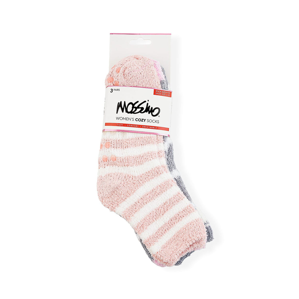 Mossimo White, Grey and Peach Pack Set of 3 Crozy Socks with Gripper Bottom