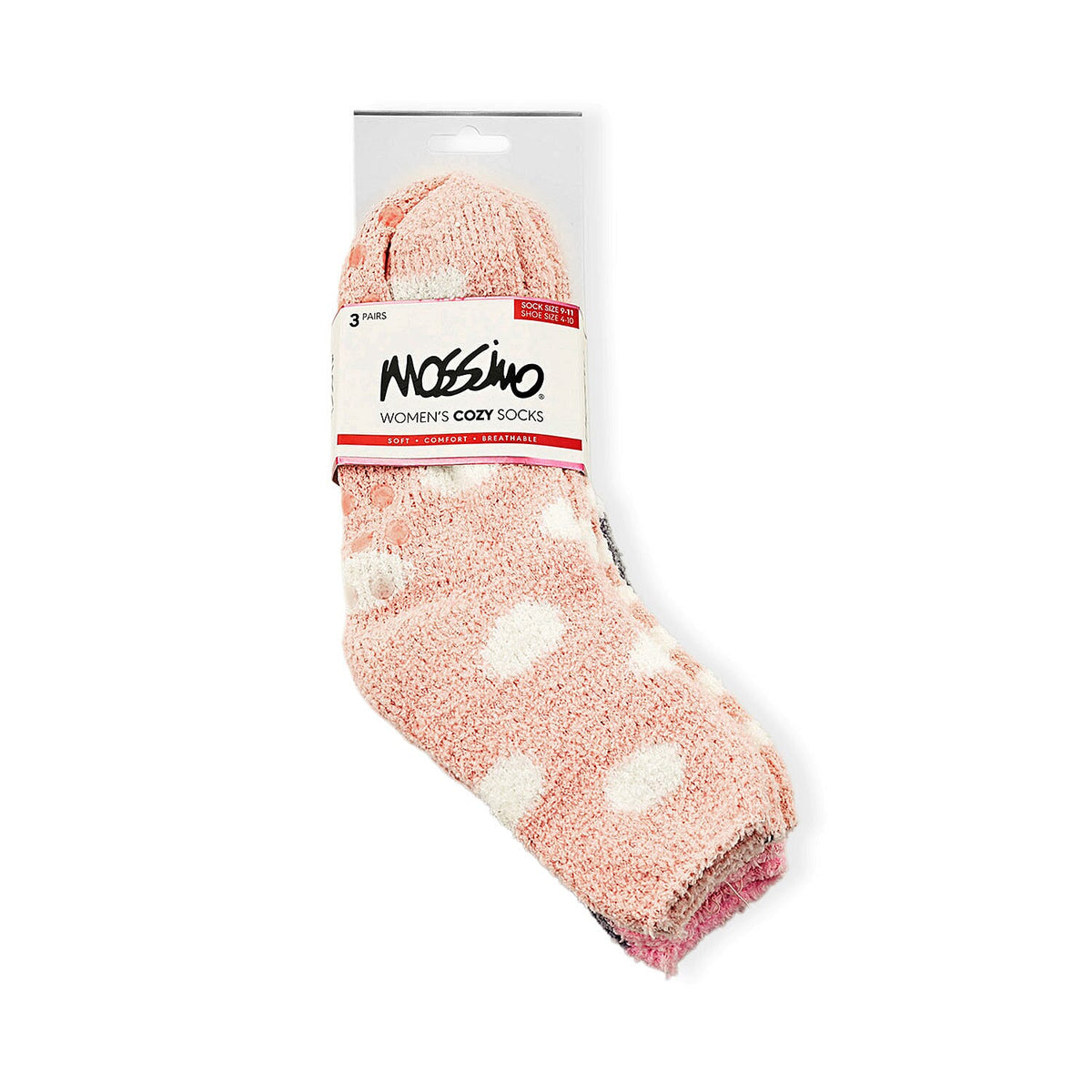 Mossimo White, Grey and Peach Pack Set of 3 Crozy Socks with Gripper Bottom