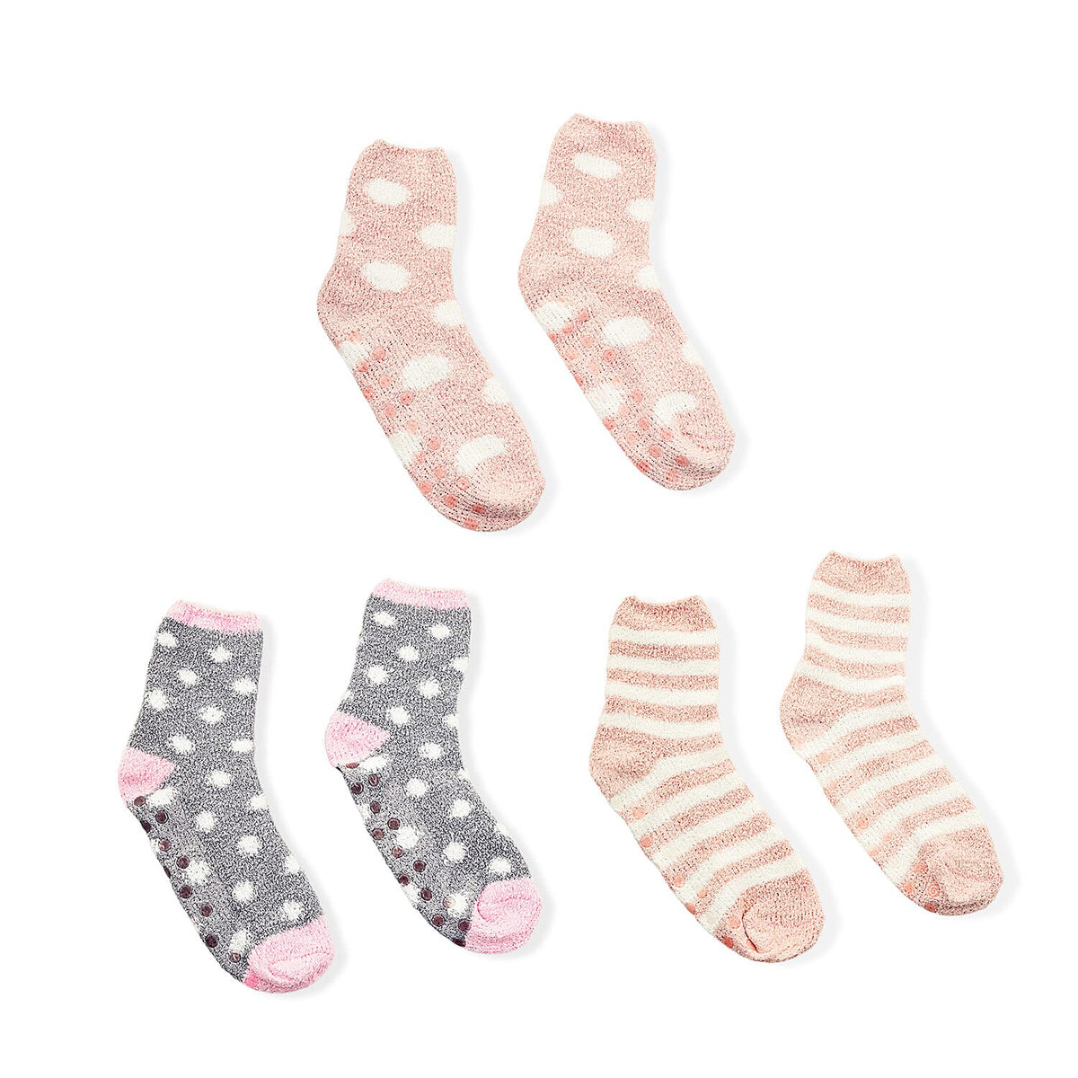 Mossimo White, Grey and Peach Pack Set of 3 Crozy Socks with Gripper Bottom