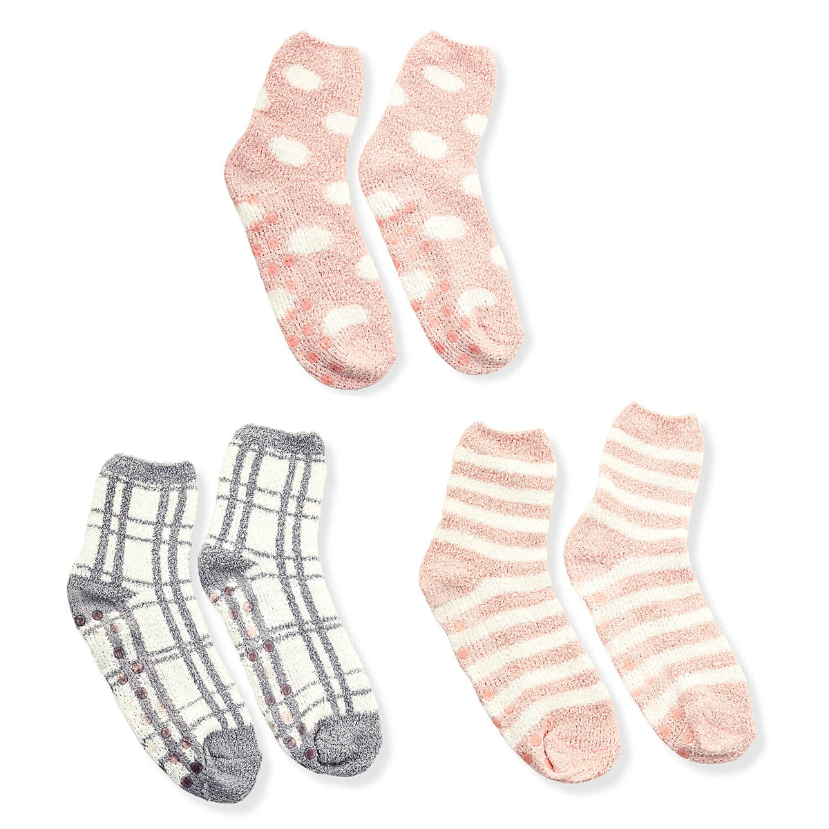 Mossimo White, Grey and Peach Pack Set of 3 Crozy Socks with Gripper Bottom