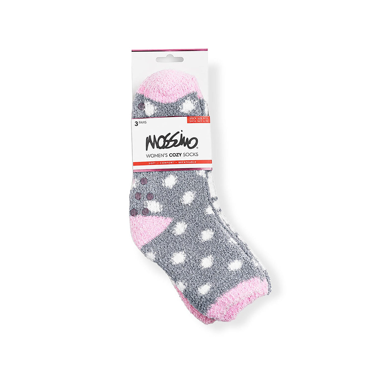 Mossimo White, Grey and Peach Pack Set of 3 Crozy Socks with Gripper Bottom
