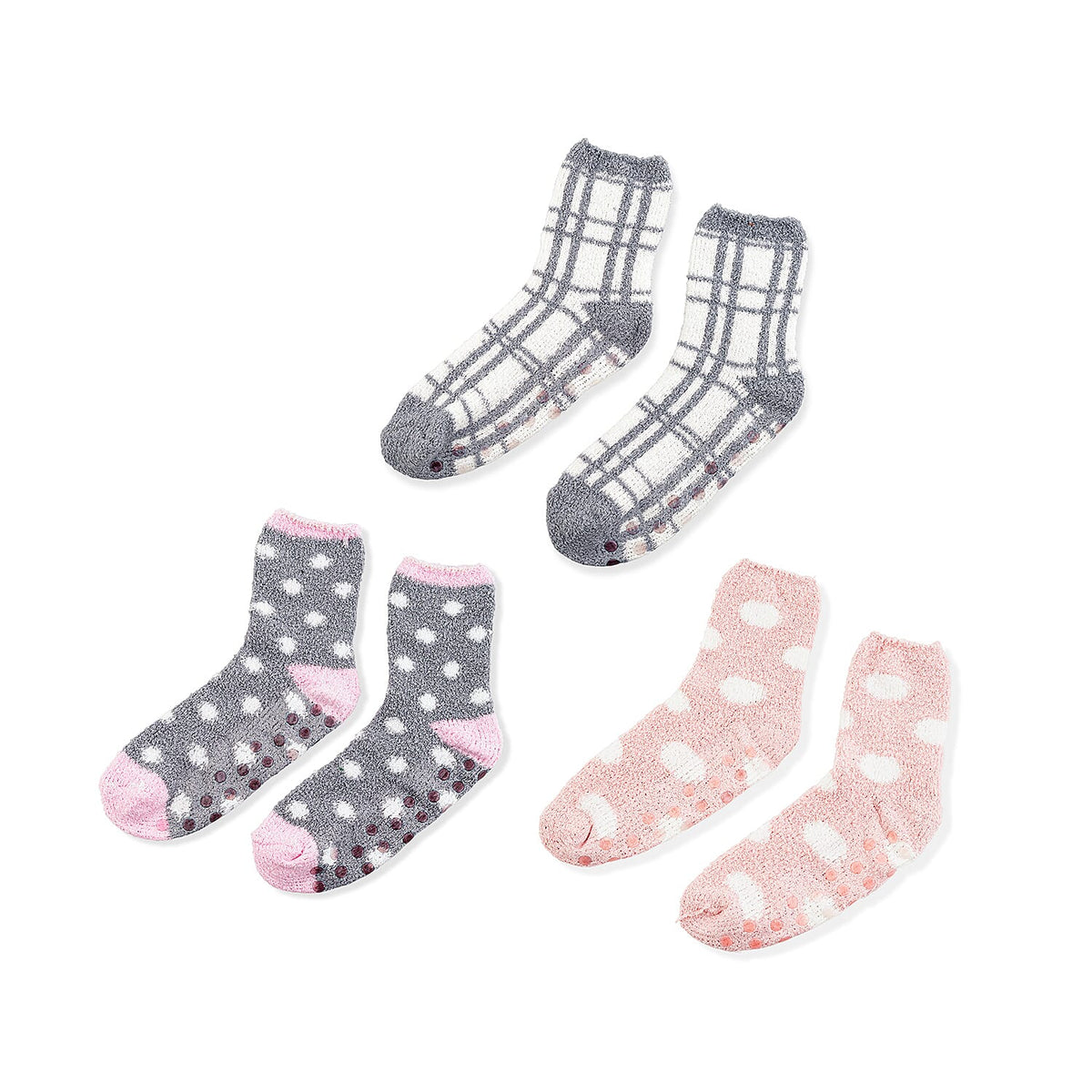 Mossimo White, Grey and Peach Pack Set of 3 Crozy Socks with Gripper Bottom