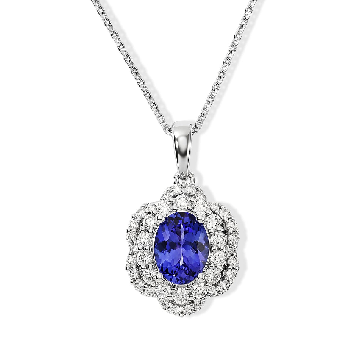Certified and Appraised D''Joy Premium Tanzanite, Moissanite Pendant Necklace (18 Inches) in Rhodium Over Sterling Silver 1.80 ctw
