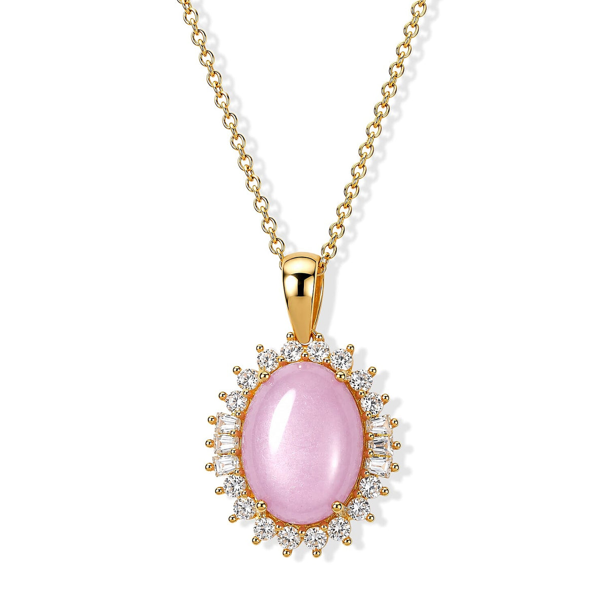 EverTrue Kunzite, White Zircon Pendant in 18K YG Plated with ION Plated YG Stainless Steel Necklace (20 Inches) 12.80 ctw