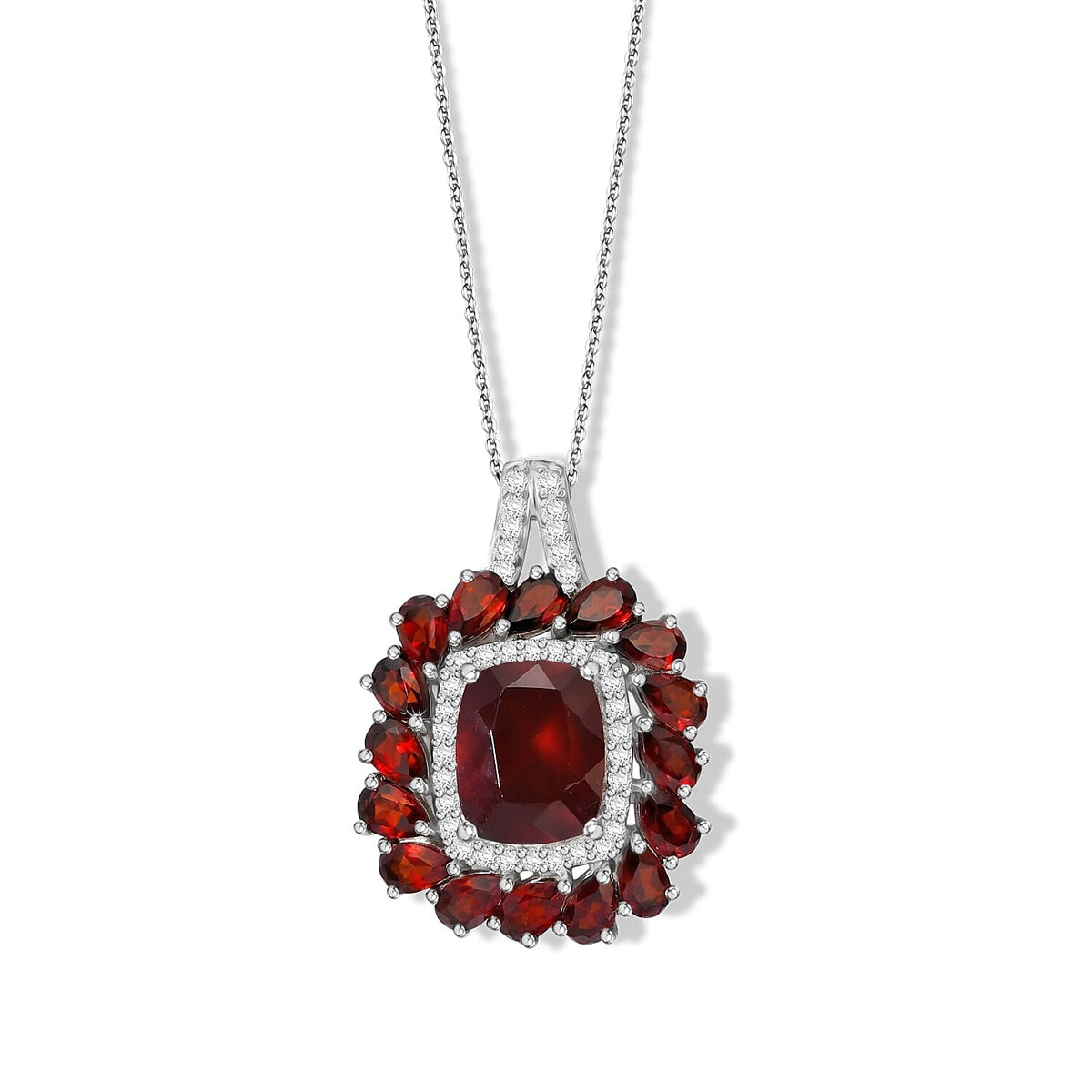 D''Joy Premium Honey Garnet and Moissanite 10.35 ctw Pendant Necklace in Rhodium Over Sterling Silver 20 Inches