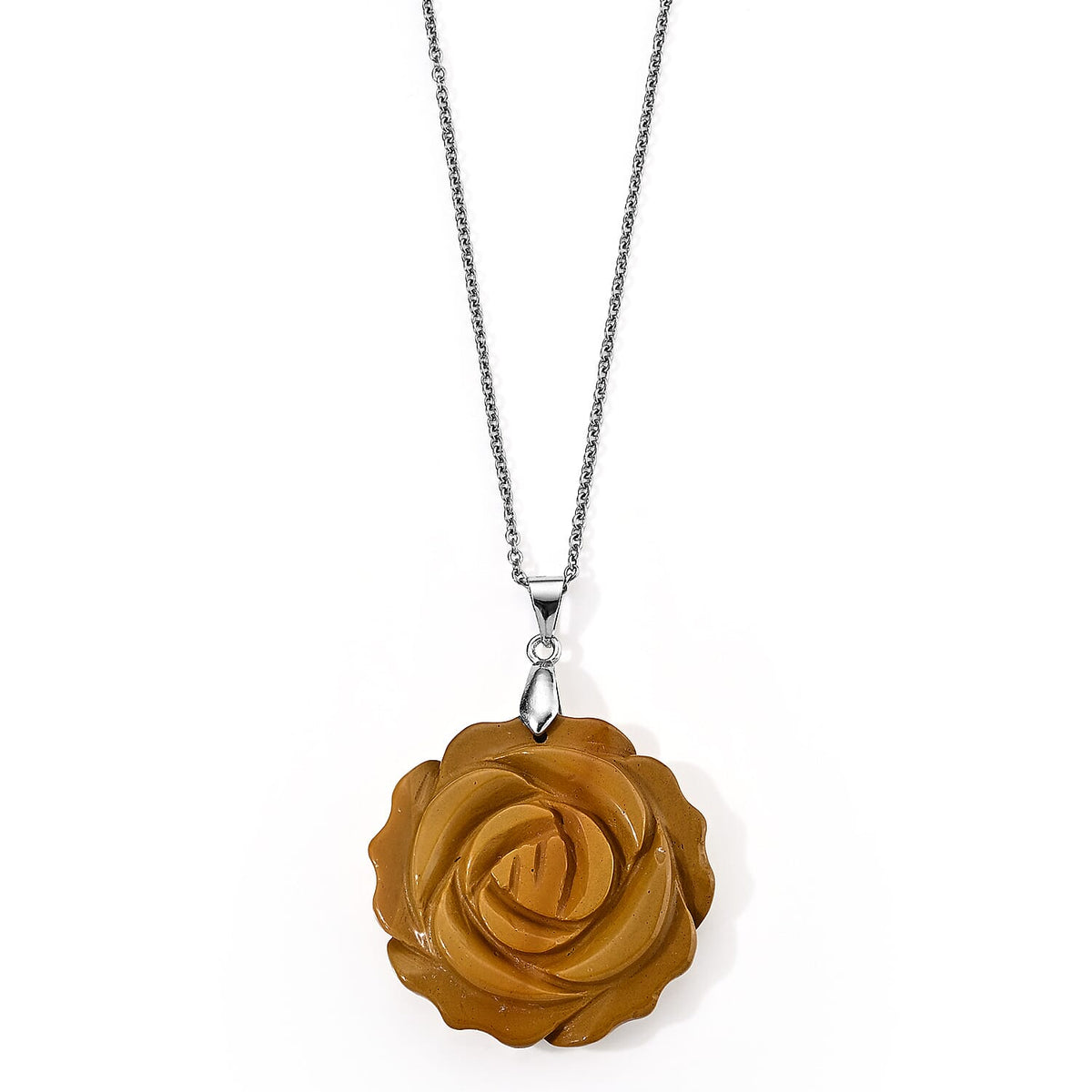 Red Aventurine 50.00 ctw Rose Pendant in Silvertone with Stainless Steel Necklace 20 Inches