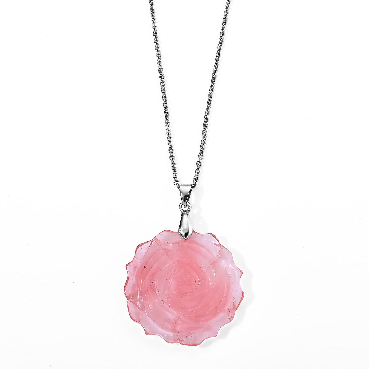 Red Aventurine 50.00 ctw Rose Pendant in Silvertone with Stainless Steel Necklace 20 Inches