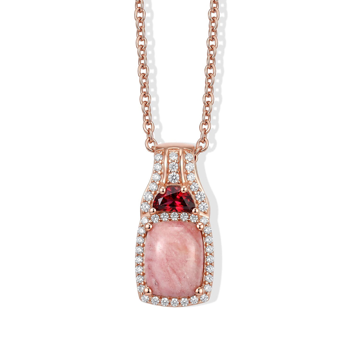 EverTrue Oregon Sunrise Peach Opal and Multi Gemstone 2.30 ctw Pendant in 18K RG Plated with ION Plated RG Stainless Steel Necklace 20 Inches