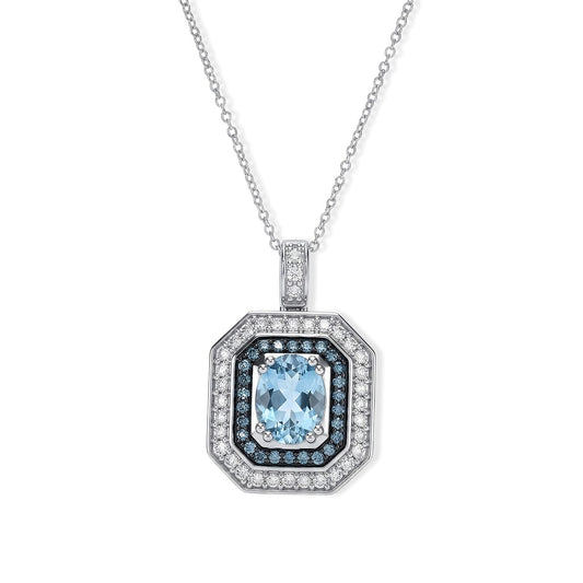 10K White Gold AAA Santa Maria Aquamarine, Luxuriant Lab Grown Diamond and Lab Grown Blue Diamond (IR) (VS) (0.70 cts) Pendant Necklace (20 Inches) 2.35 ctw