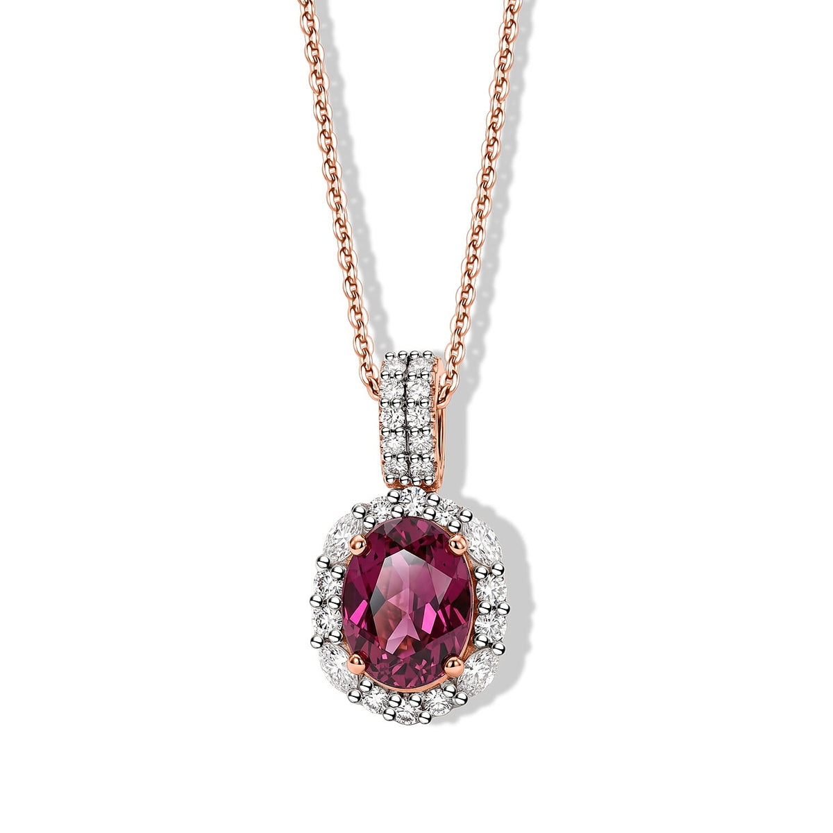 D''Joy Premium Tanzanian Raspberry Garnet, Moissanite Pendant Necklace (18 Inches) in 18K Vermeil RG Over Sterling Silver 2.00 ctw