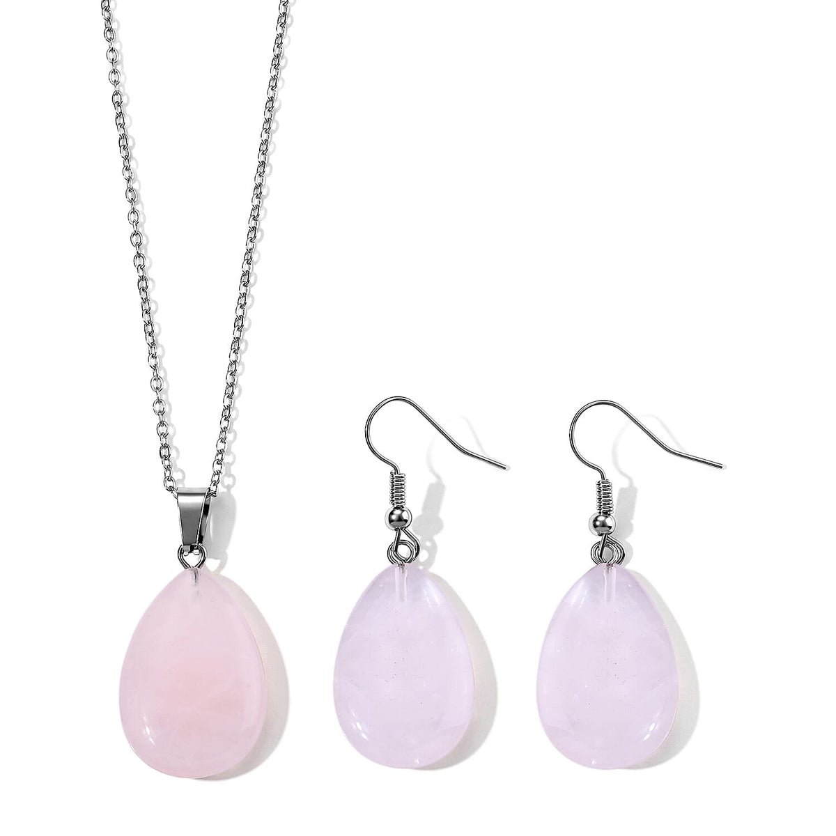 African Amethyst 100.00 ctw Earrings in Silvertone with Pendant Necklace Stainless Steel (Adjustable)