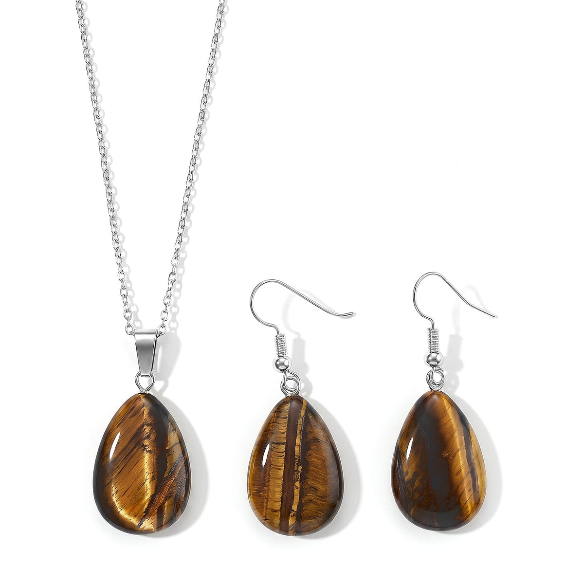 African Amethyst 100.00 ctw Earrings in Silvertone with Pendant Necklace Stainless Steel (Adjustable)