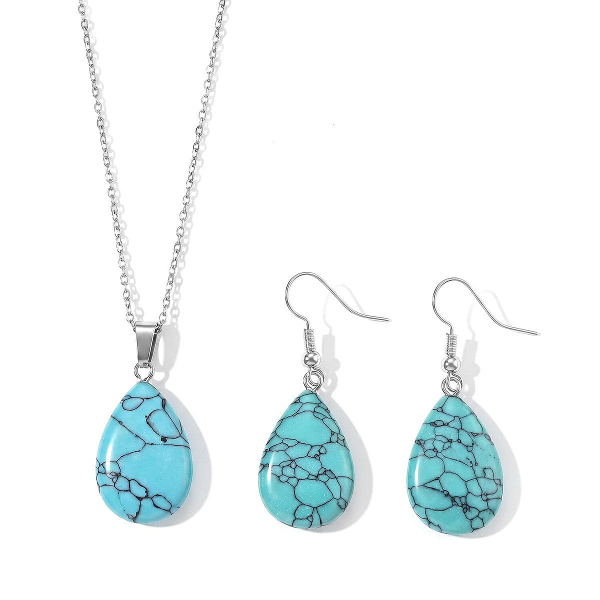 African Amethyst 100.00 ctw Earrings in Silvertone with Pendant Necklace Stainless Steel (Adjustable)