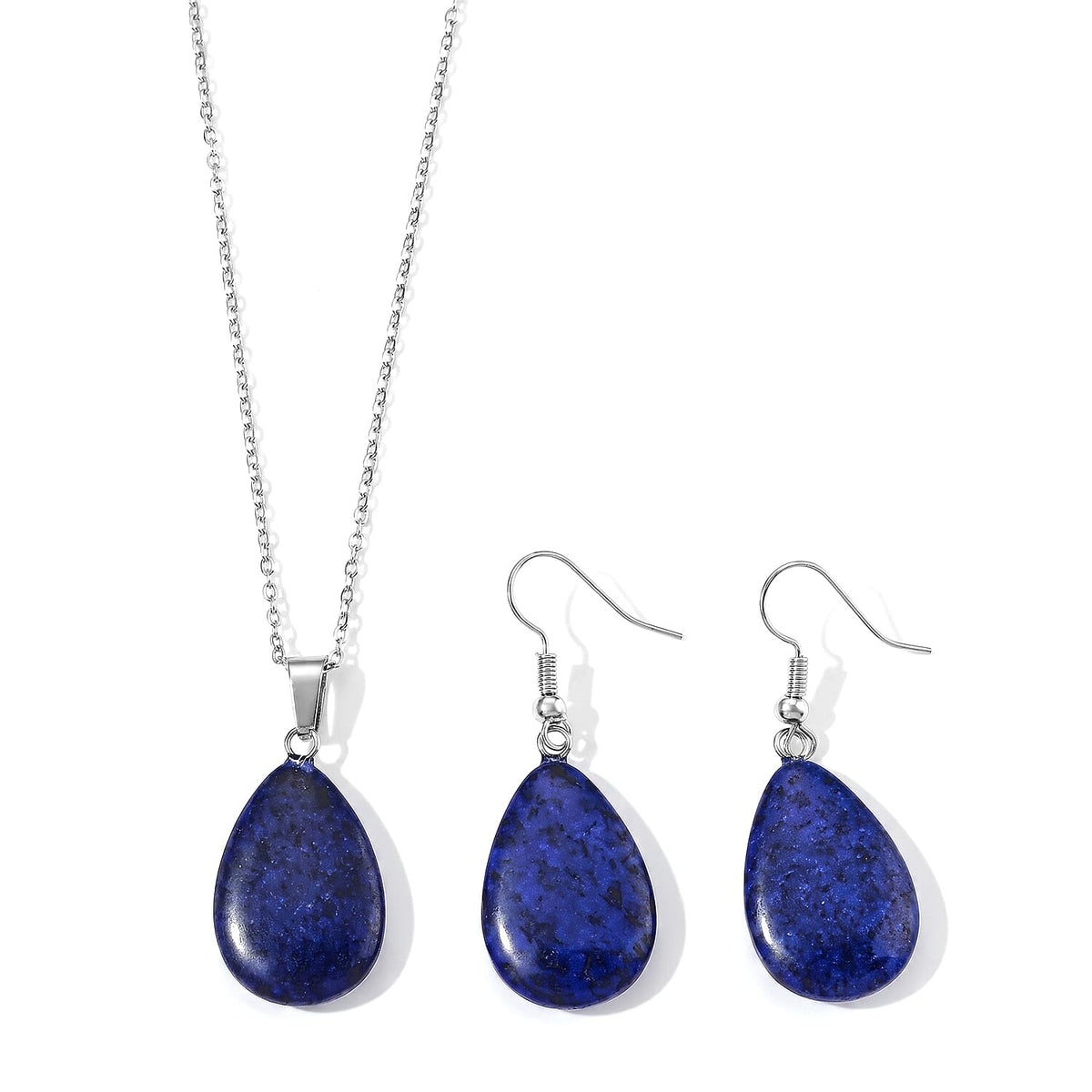 African Amethyst 100.00 ctw Earrings in Silvertone with Pendant Necklace Stainless Steel (Adjustable)